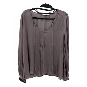 Astr the Label Taupe Purple Long Sleeve Contemporary Tassel Top